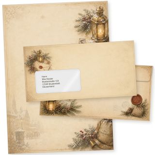 Natalis Antique 10 Sets Weihnachtsbriefpapier mit Umschlag mFVintage Briefpapier Weihnachten A4 inkl. Briefumschläge MIT Fenster, haftklebend