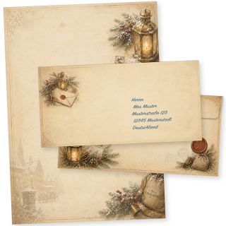 Natalis Antique 10 Sets Weihnachtsbriefpapier mit Umschlag oFVintage Briefpapier Weihnachten A4 inkl. Briefumschläge ohne Fenster, haftklebend