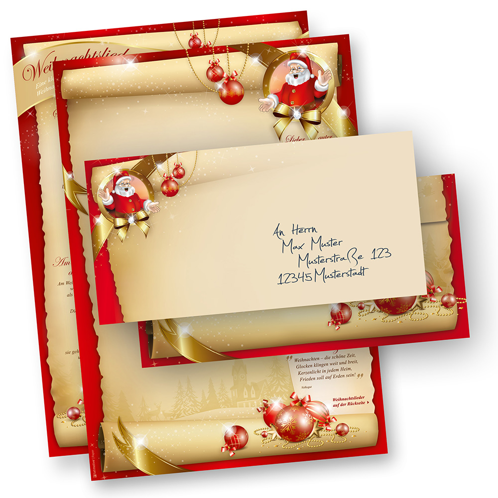 Briefpapier Weihnachten Set Santa Claus Beidseitig 25 Sets Ohne