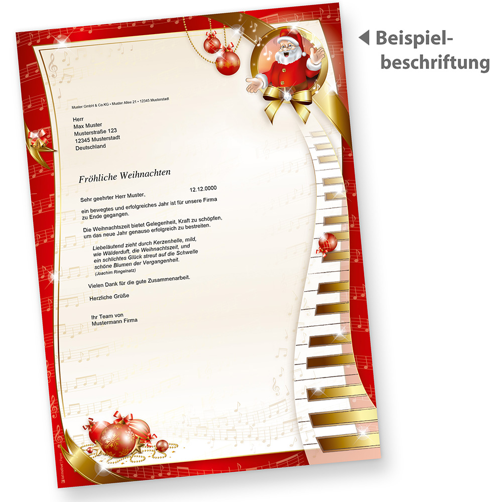 Weihnachtspapier Musik 100 Blatt Briefpapier Weihnachten Motivpapier