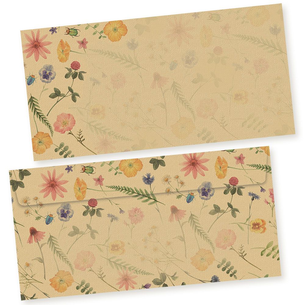 Flora-Natura Briefpapier Set Vintage Blumen 100 Sets DIN A4 90 g/qm inkl florale Briefumschläge nachhaltig gedruckt