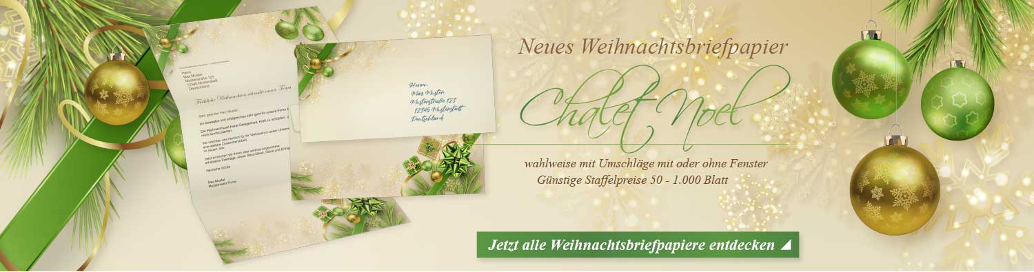 Neues Weihnachtsbriefpapier Chalet Noel mit Umschlägen