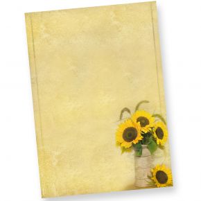 Schönes Briefpapier Sonnenblumen (50 Stück) beidseitig wunderschön bedrucktes A4 Motiv-Papier mit einer Vase mit sonnigem Sommermotiv