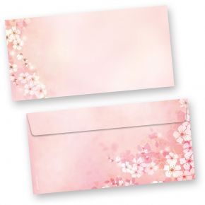 Briefumschläge Frühling Kirschblüten (50 Stück) beidseitig bunt bedruckte DIN lang Umschläge