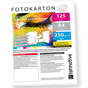 TATMOTIVE F01M125  Fotokarton Fotopapier 250g matt weiß / Laserdrucker / DIN A4 / Beidseitig bedruckbar / 125 Blatt