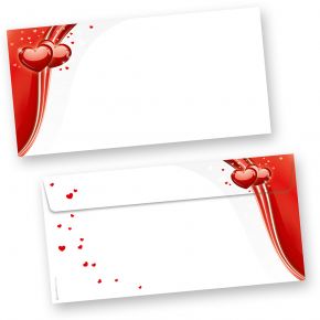 Briefumschläge rote Liebe (50 Stück) beidseitig bedrucktes DIN lang Kuverts, mit roten Herzen für hinreissend schöne Post