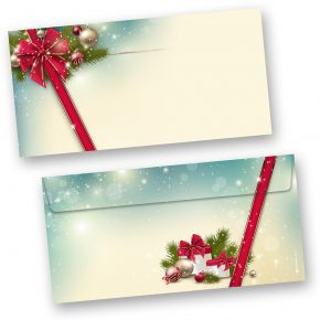 Rote Schleife 50 Stück Weihnachtsbriefumschläge Din lang ohne Fenster Umschläge Weihnachten selbstklebend