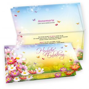 Tatmotive FLORENTINA Einladungskarte Geburtstag (1 Set) selbst bedruckbar, mit Umschlag, Blumen bunt