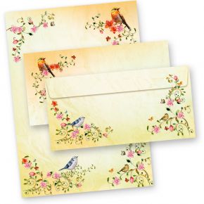 TOSKANA Briefpapier mit Umschlag Set Blumen und Vögel 10 Sets Motivpapier Schreibpapier bunt A4 Frauen Erwachsene
