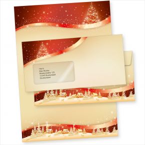ROT GOLD 10 Sets Weihnachtsbriefpapier mit Fensterumschlag Briefpapier Weihnachten mit Umschlag mit Fenster