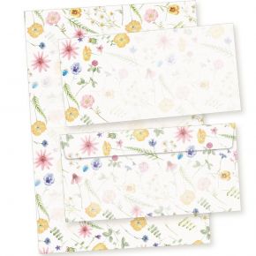 Briefpapier mit Umschlag Set Flora-Bianca (40-tlg.) Vintage mit Blumen 1 Schreibblock liniert mit 25 Blatt mit Linien + 15  Briefumschläge