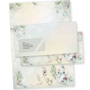 Flöckchen 10 Sets Weihnachtsbriefpapier mit Fensterumschlag, Briefpapier Weihnachten A4 mit Umschlag mit Fenster