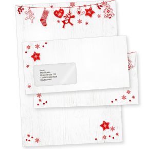 Julfest 10 Sets Weihnachtsbriefpapier mit Fensterumschlag, Briefpapier Weihnachten A4  mit Umschlag mit Fenster nordisch schwedisch