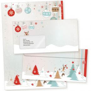 Joulujuhla 10 Sets Weihnachtsbriefpapier mit Fensterumschlag, Briefpapier Weihnachten A4  mit Umschlag mit Fenster