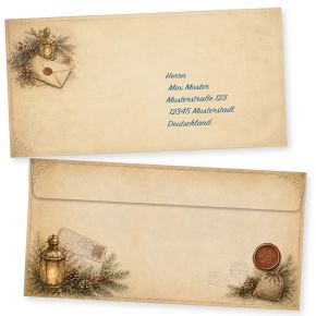 Natalis Antique 50 Umschläge Weihnachten DIN lang ohne Fensterhaftklebend, Briefumschläge mit Haftklebestreifen mit Vintage Motive beidseitig bedruckt
